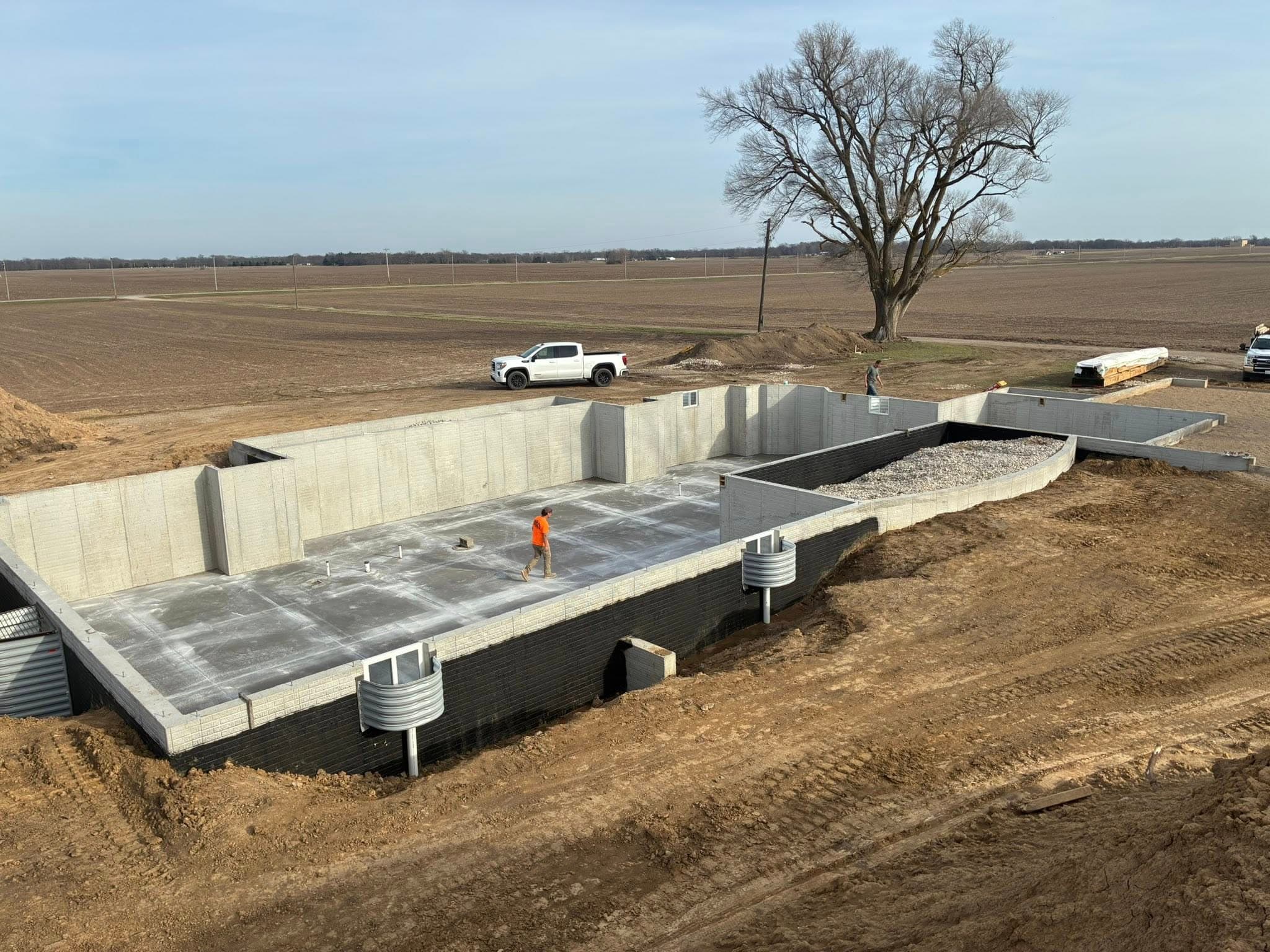 S&T Concrete aerial view of completed concrete flatwork and foundation in Fairbury, Illinois